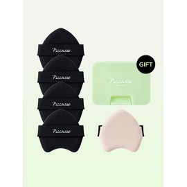 [Picasso] Set of 5 tapping cover puffs (+ free sponge case milk green) / [피카소] 태핑 커버 퍼프 5개 세트(+스펀지케이스 밀크그린 증정)