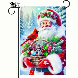 BlissYard Christmas Garden Flag 12x18 Inches - Double-Sided Santa Claus and Cardinal Design, Weatherproof Outdoor Holiday Yard and Garden Decoration