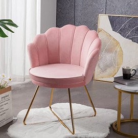 Furnimart Upholstered Accent Chair Stool Velvet Curved Vanity Chair with Gold Plating Legs, Chairs for Bedroom, Living Room, Office, Guest Reception (Pink)