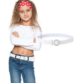 AWAYTR Kids Elastic Leather Belt - Stretch Belt for 3-16 Girls and Boys 16"-31.5"(White Circle Belt)