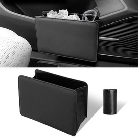 Car Trash Can, Auto Leather Trash Bin Garbage Organizer Holder with One Roll Trash Bag, Mini Foldable Dustbin Storage Bag Container, Multi-Function Trash Box for Car SUV (Black)