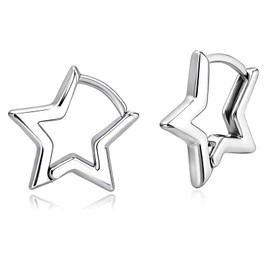 Desnuage Silver Star Huggie Earrings Hypoallergenic Minimalist Hoop Earrings Everyday Dainty Jewelry Gift for Her