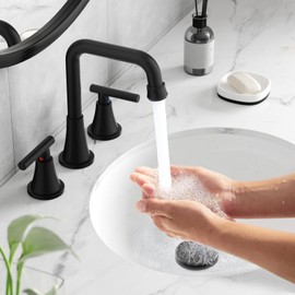 Bathroom Faucet 3 Hole, Matte Black Bathroom Sink Faucet with Drain Assembly and Supply Lines, Square Spout Widespread Bathroom Faucet for Vanity RV Outdoor