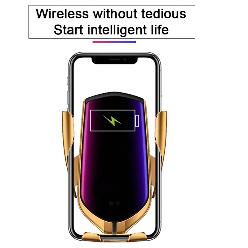 R1 10W Automatic Clamping Car Wireless Charger Gold Color(For Android