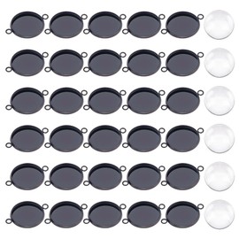 UNICRAFTALE 30 Sets Black Cabochon Pendant Stainless Steel Cabochon Connectors Blanks Bezel Pendant Trays Cabochon with Glass Cabochon 16 mm Bracelet Connector for Jewellery Making