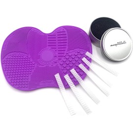 Kit 3 Limpiador silicona para brochas de maquillaje: Alfombrilla, Esponja Limpiadora de Sombra, Protector Malla de Brochas, Lavador de succión taza (PurMix)