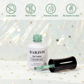 RARJSM Pearl Gel Nail Polish,15ML Light Green Pearlescent Gel Polish,Glitter Shell Gel Polish Green Shimmer Mermaid Nail Gel Polish Soak Off LED UV Drawing Swirl Thread Effect for DIY Manicure Use