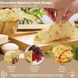 Bugucat Beeswax Wraps, Organic Wax Paper, Reusable Beeswax Cloths Made of Natural Beeswax Cotton, No Waste Cling Film for Food Storage, Beeswax DIY, 35 x 100 cm