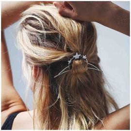Cimenexe Bohemian Star Hair Stick Silver Star Hair Barrette Circle Star Hair Barrette Metal Star Hair Slide Star Moon Headwear Decorative Hair Accessories Jewelry for Women and Girls
