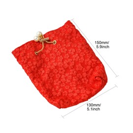 UR URLIFEHALL 5 Pcs Red Sugar Velvet Drawstring Bags with Chain Jacquard Flower Jewelry Bags Pouches Wedding Candy Bags for Favors Birthday Party Christmas DIY Craft Home Supplies