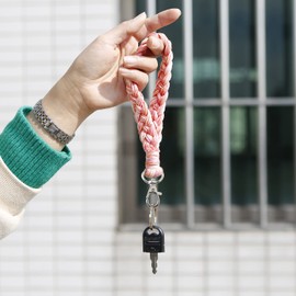 XGALBLA Soft Macrame Keychain Boho Handmade Wristlet Bracelet Keychain Country style Wrist Lanyard Handmade Weave Exquisite Holder for Women(Pink Multicolore)