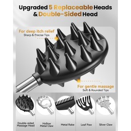Upgraded Reinforced Telescoping Back Scratcher with 5 Detachable Heads, Larger Scratching Tips, Stocking Stuffer & White Elephant Gifts for for Men Women Adults