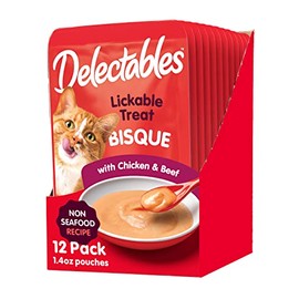 Hartz Delectables Non-Seafood Bisque Lickable Wet Cat Treats for Adult & Senior Cats, Chicken & Beef 1.4 Ounce (Pack of 12)