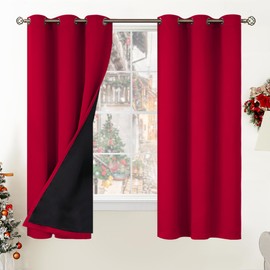 BGment Christmas 100% Blackout Curtains Thermal Insulated with Liner for Living Room Decoration - Grommet Double Layer Energy Saving Bedroom Curtain Drapes (42 x 63 Inches, Red, 2 Panels)