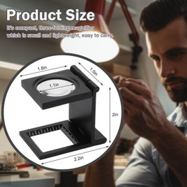 Rongon Pocket Magnifier Small Folding Magnifying Glasses 10X 28mm Mini Jewelers Magnifying Loupe with Scale Three-Folding Loupe Magnifiers for Coins Textile Optical Jewelry Tool (1 Pcs)