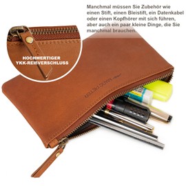 Marc Peter® Vintage Austin Leather Pencil Case with YKK Zip, Pencil Case for Pens, brown, Pocket organiser