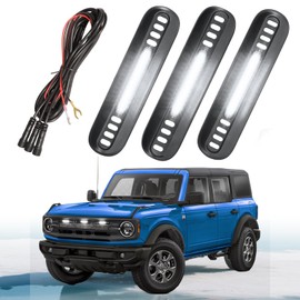 LED Grille Lights for Ford Bronco 2024 2021 2022 2023 Front Grill Inserts Light Snap-on Lamps Fits for Big Bend Outer Bank Accessories 2-4 Door (White Lights, 3PCS)