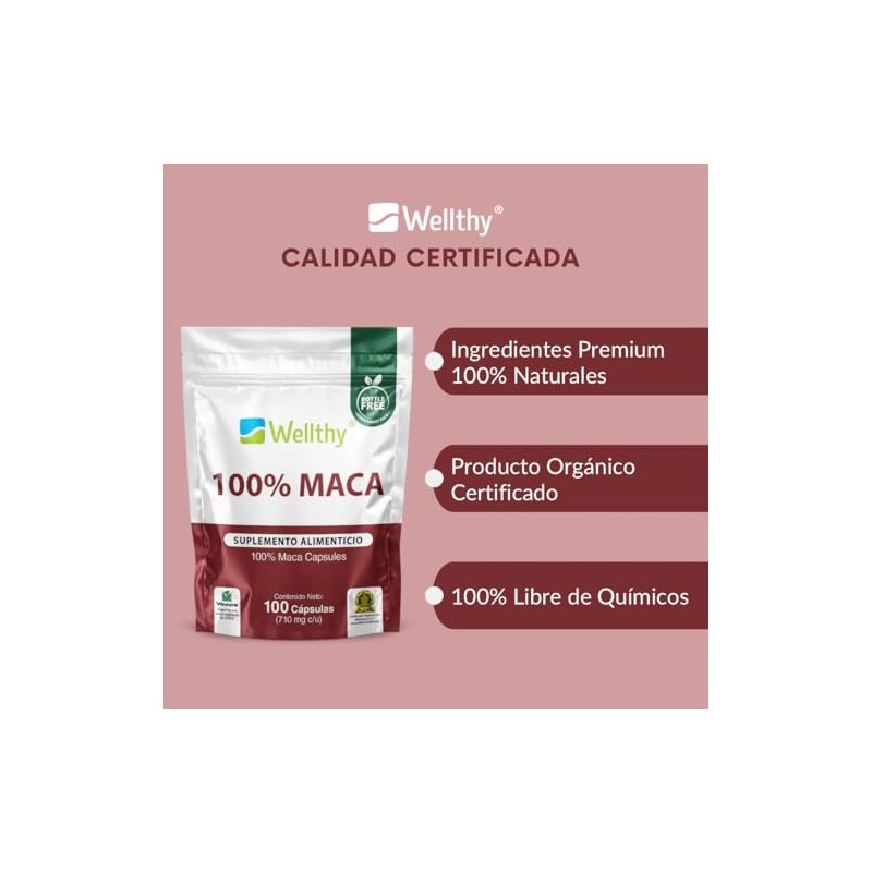 Wellthy Superfoods 100 Maca 100 Cpsulas. 710mg cu. Maca Premium