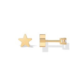 PAVOI 14K Yellow Gold Plated Double Sided Star Flat Back Stud Earrings for Women with Cubic Zirconia | Celestial Earring Screw Back Pair