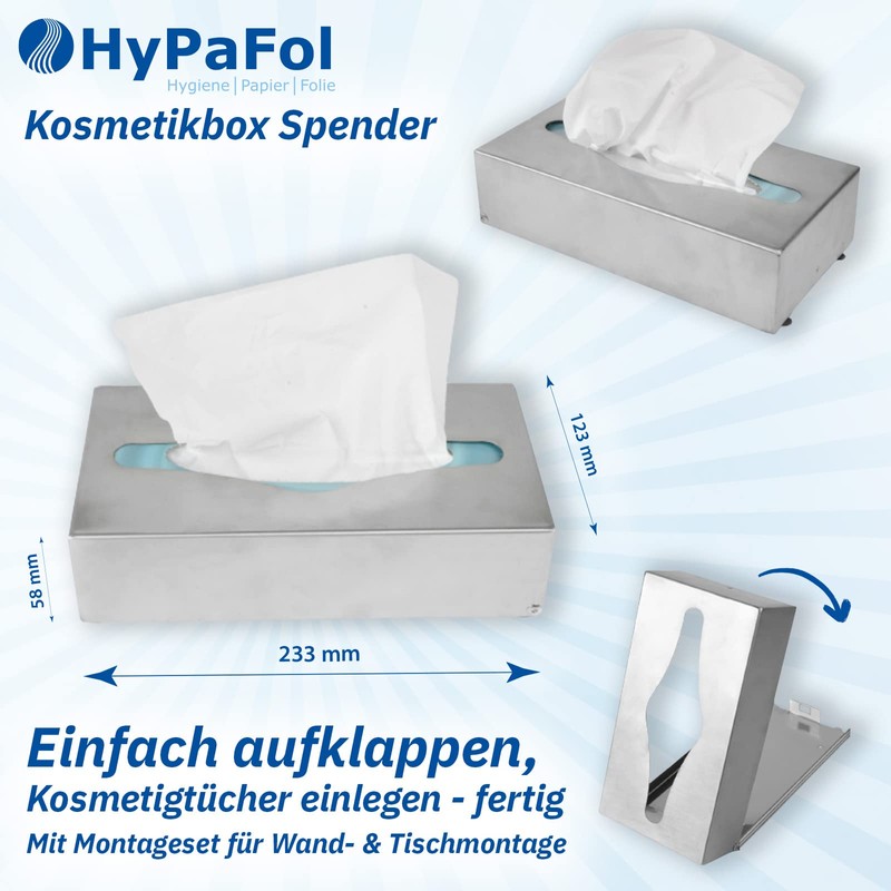 Hypafol Cosmetic Tissue Box, Robust Stainless Steel Dispenser, Modern, Minimalist