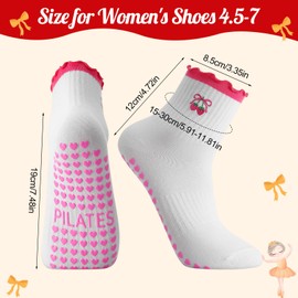 Zuimei 2 Pairs Women Cute Pilates Grip Socks Crew Yoga Non Slip Crew Sock Ruffle Cuff Embroidery Pattern Workout Ballet Sock for Women Girls Gifts, Pink + Red
