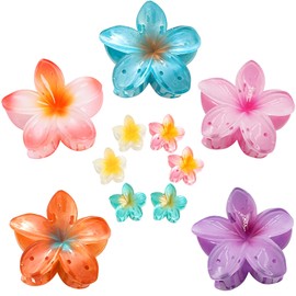 Cician Hawaiian Flower Hair Claw Clips for Women,5PCS 3.15" Big Hair Clips for Thick Thin Hair Claws,6PCS 1.18" Small Cute Hair Accessories for Girls,Summer Beach Vacation Essentials (Vibrant)