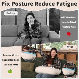 AmyWtb Ergonomic U-Shape Gaming & Lap Pillow - Crochet Pillow & Reading Support Pillow with Arm Relief, Comfort for Gamers, Crafters & Book Lovers (Beige)