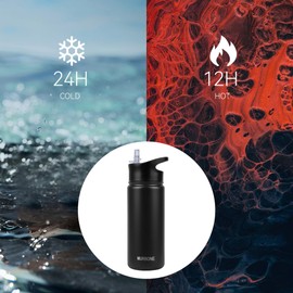 MURBONE Stainless Steel Drinking Bottle 500 ml (+ 2 Lids) with Straw, BPA-Free, Leak-Proof, Suitable for Carbonated Drinks, Thermos Flask, Vacuum Double Wall Insulation for Sports, Travel, Camping