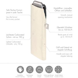 Doppler Carbon Steel Slim Plain Pocket Umbrella - Handy Format - Feather-Light - 22 cm, Harmonic Beige