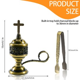 Bronze Incense Burner with Tong – Frankincense Charcoal Incense Stand Aromatherapy, Yoga, Spa, Home Decor, and Church Use – Compact & Durable Bakhoor Holder