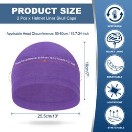 PATIKIL Helmet Liner Skull Cap for Men, 2 Pack Sweat Wicking Hats Stretchy Thermal Under Helmets Caps for Bicycle Motorcycle Cycling, Purple