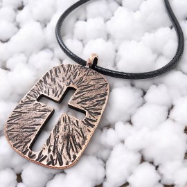 Forgiven Jewelry Cross Hammered Tag Antique Copper Finish Pendant (g2h-c) Black Cord Necklace