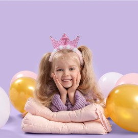 Leixi 7th Birthday Decoration for Girl,Pink Birthday Headband & Sash Set for Girl,Birthday Flower Princess Crown Headband for Outfit (Pink 7)