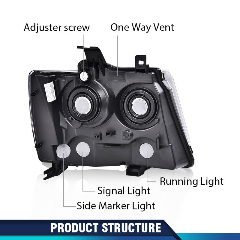 PIT66 Headlight Assembly Compatible with 2007-2014 Chevy Tahoe Suburban/2007-2013 Avalanche