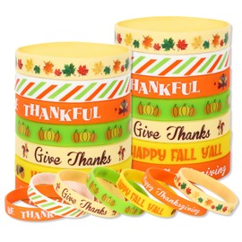 AnyDesign 35Pcs Thanksgiving Fall Rubber Bracelet Party Favors Colorful Waterproof Silicone Wristband Autumn Pattern Silicone Bracelets for Thanksgiving Fall Harvest Party Supplies Goodie Bag Filler