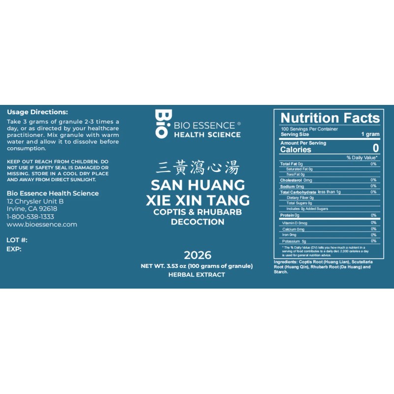 Bio Essence Health Sicecce 2026 San Huang Xie Xin Tang/Coptis