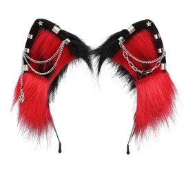 QUICOMP Women Cat Hairband Cat Ears Headband Cute Animal Cat Cosplay Props (Red)