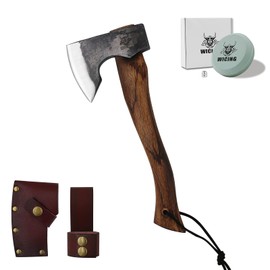 WICING 13.5 Inch Hatchet, Camping Axes and Hatchets 1065 Carbon Steel and Beech Handle, with Leather Sheath