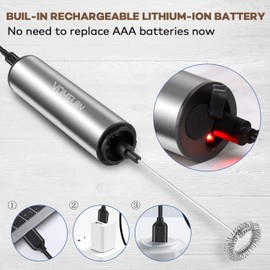Milk Frother,Rechargeable 3 Speed Electric Coffee Foamer for Travel, Handheld Drink Mixer for Latte, Cappuccino, Coffee, Eggs, Hot Chocolate, Protein,Silver