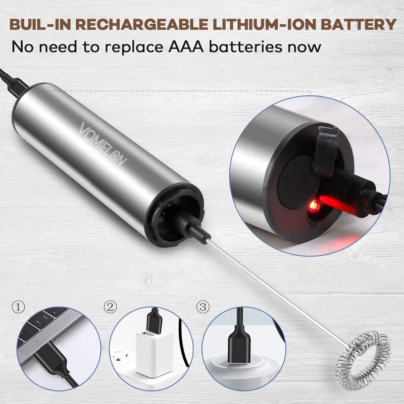 Milk Frother,Rechargeable 3 Speed Electric Coffee Foamer for Travel, Handheld