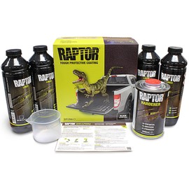 U-POL Raptor Black Urethane Spray-On Truck Bed Liner Kit, Protective Paint with Spray Gun, for Tailgates & Trucks, Vehicle Undercoating, 4 Quart Kit