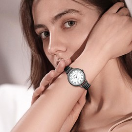 Oidea Women's Stretch Band Watches: Large Face Clear Arabic Numerals Elastic Strap Analog Quartz Wrist Watch Easy Read Luminous Watch Casual Business Dress Ladies Watches Gifts, Black