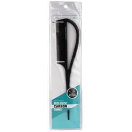 Dream World Anti Static Carbon Pin Tail Comb with Curved Handle Black