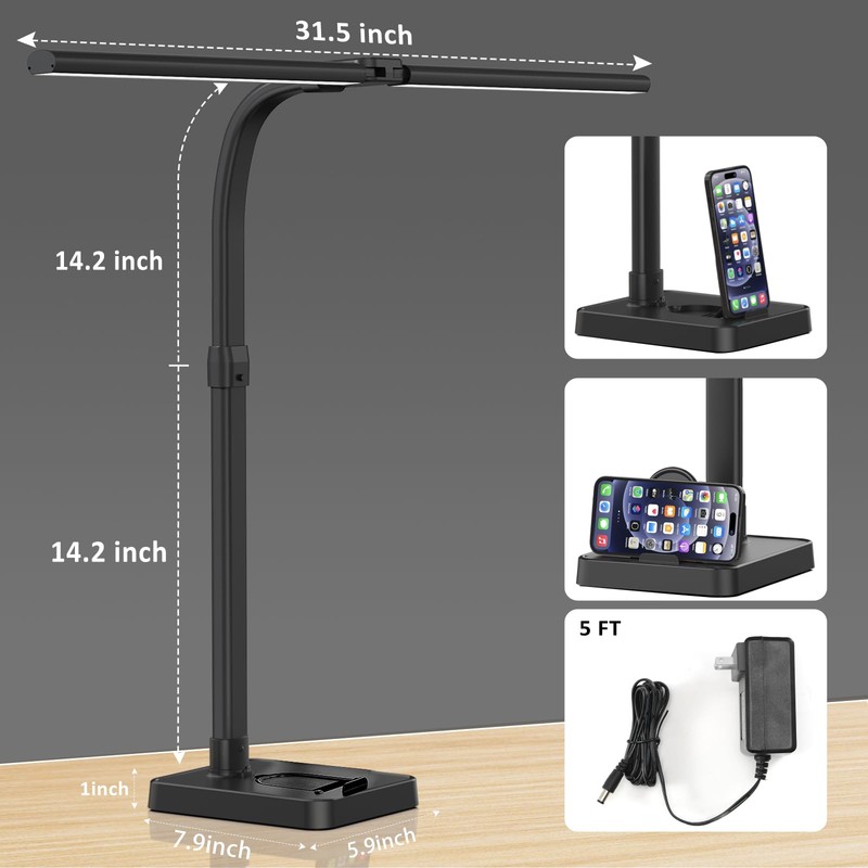 GAEFURY LED Desk Lamp for Home Office, 24W Bright Desk