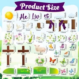 Funrous Easter Classroom Decorations Easter Christian Bulletin Board Set Religious Bunny Cross Cutouts for Spring School Sunday Home Church Wall Door(Christian)