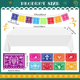 Newwiee 82 Pcs Day of the Dead Altar Kit Flameless LED Candle Paper Marigold Flower Fan Monarch Butterfly Papel Picado Banner Disposable Tablecloth for Dia De Los Muertos Altar Diwali(Bright Color)