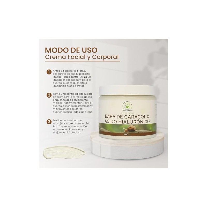 Crema Facial Baba Caracol Ácido Hialurónico Piel Firme 400 Productos