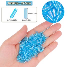 Yholin 4000pcs Bugle Beads, LightSkyBlue AB Embroidery Tube Beads for Jewelry Making, Small Long Beads for Craft DIY Bracelet Necklaces Supplies, 7x2mm