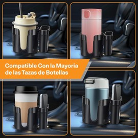 OFFCURVE Portavasos para Auto, 2 en 1 Porta Vasos Automovil para Coche con Base Ajustable y Soporte Extraíble para Teléfono, Accesorios para Auto Compatible con La Mayoría de Tazas de Agua y Café