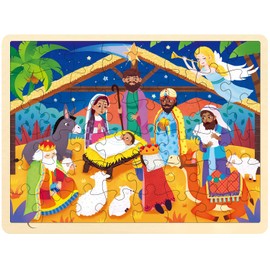 MoinKidz Wooden Nativity Puzzle for Kids Ages 3-5, 48 Piece Puzzles for Kids Ages 4-8 with Tray, Nativity Set Toddler Christmas Wooden Jigsaw Puzzle for 3 4 5 6 7 8 Year Old